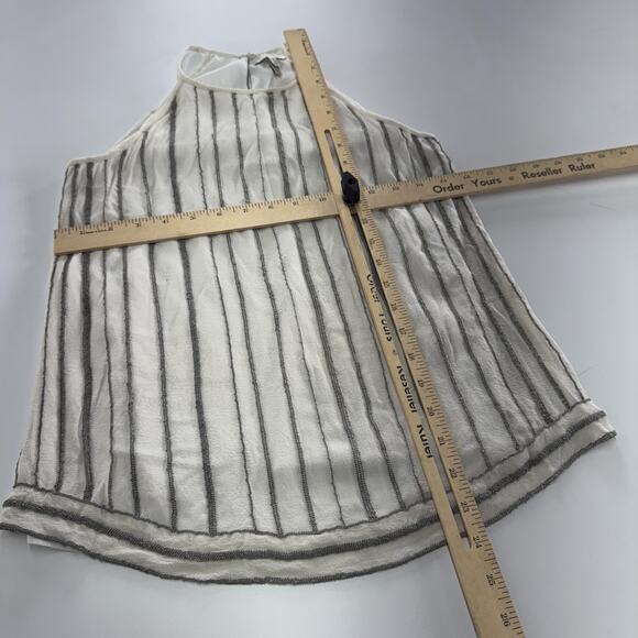 Joie Silk‎ Tank Top Womens XS White Silver Zelpha Striped Sheer Blouse Silk - Picture 9 of 10